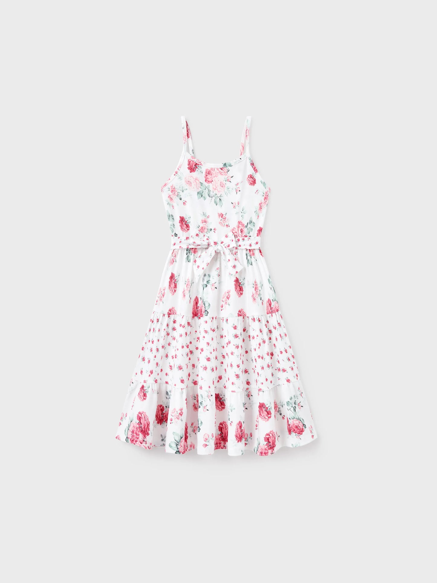 Family Matching Outfits Set Solid Color Short-sleeve Polo Collar Shirt or Flower Print Hollow out Dress  Pink