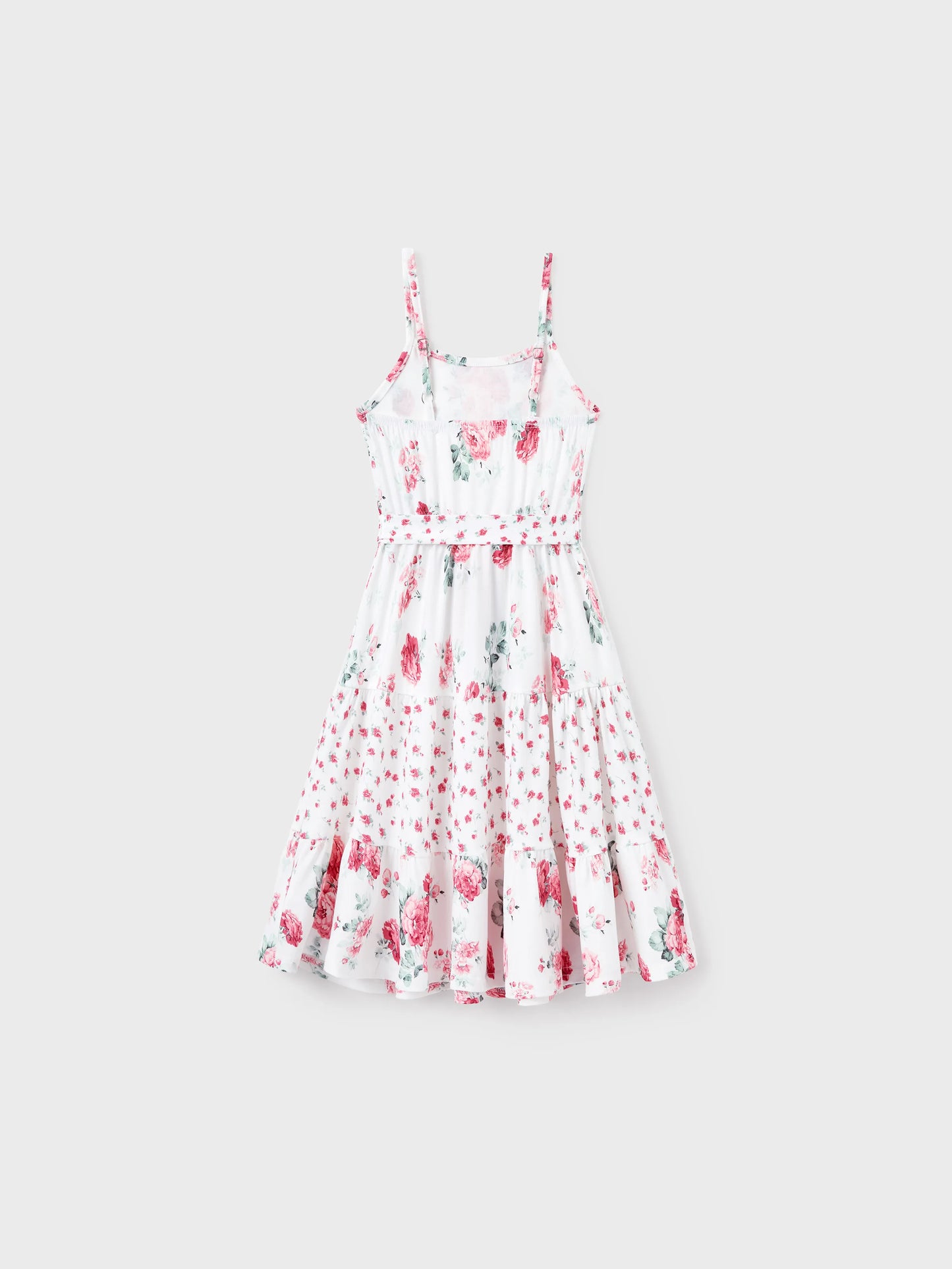 Family Matching Outfits Set Solid Color Short-sleeve Polo Collar Shirt or Flower Print Hollow out Dress  Pink