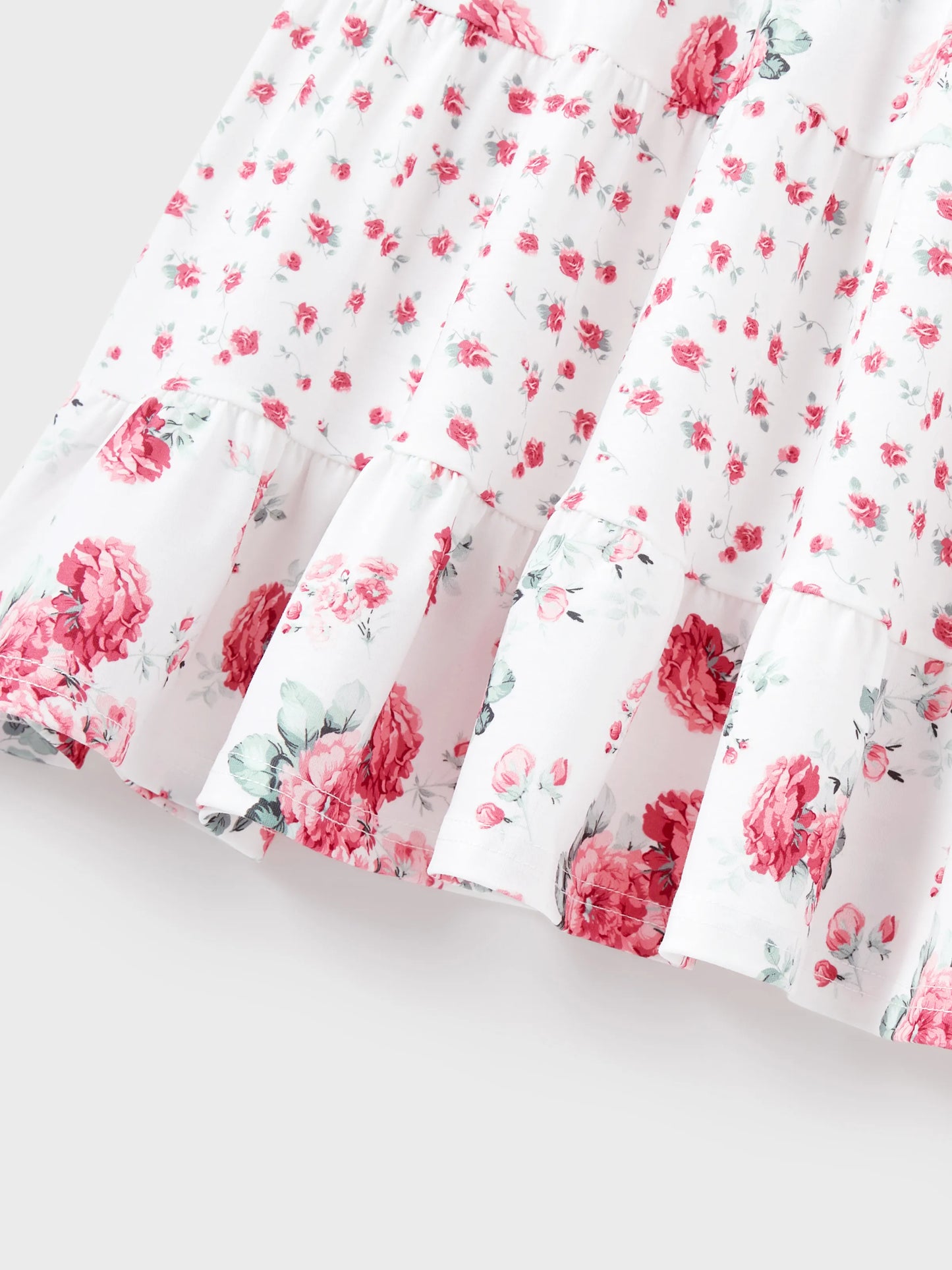Family Matching Outfits Set Solid Color Short-sleeve Polo Collar Shirt or Flower Print Hollow out Dress  Pink