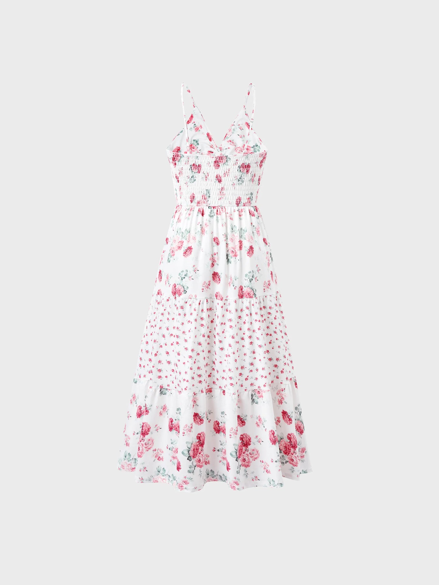 Family Matching Outfits Set Solid Color Short-sleeve Polo Collar Shirt or Flower Print Hollow out Dress  Pink
