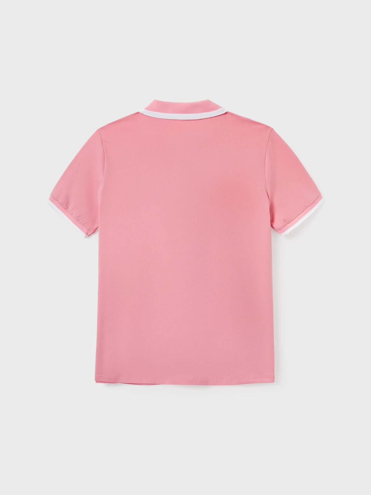Family Matching Outfits Set Solid Color Short-sleeve Polo Collar Shirt or Flower Print Hollow out Dress  Pink