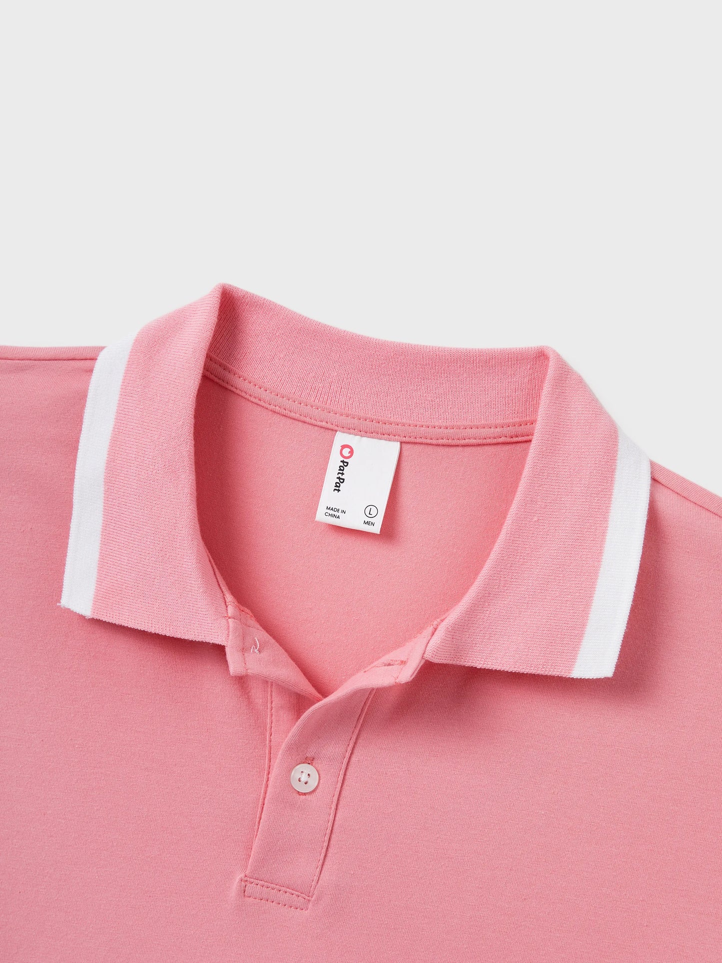 Family Matching Outfits Set Solid Color Short-sleeve Polo Collar Shirt or Flower Print Hollow out Dress  Pink