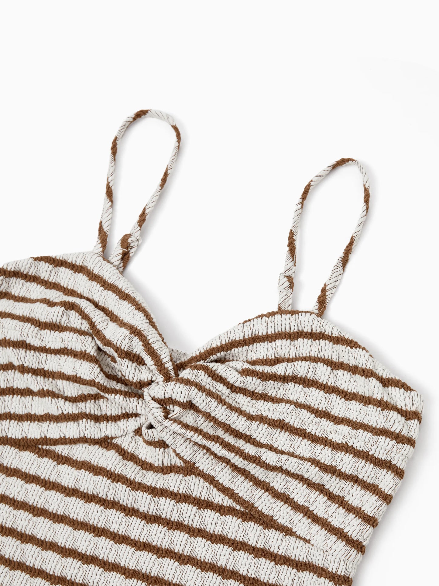 Matching Striped Dresses for Mommy & Me  Twist-Front Dress with Tulle Skirt, Perfect for Summer Family Outings & Photos Khaki