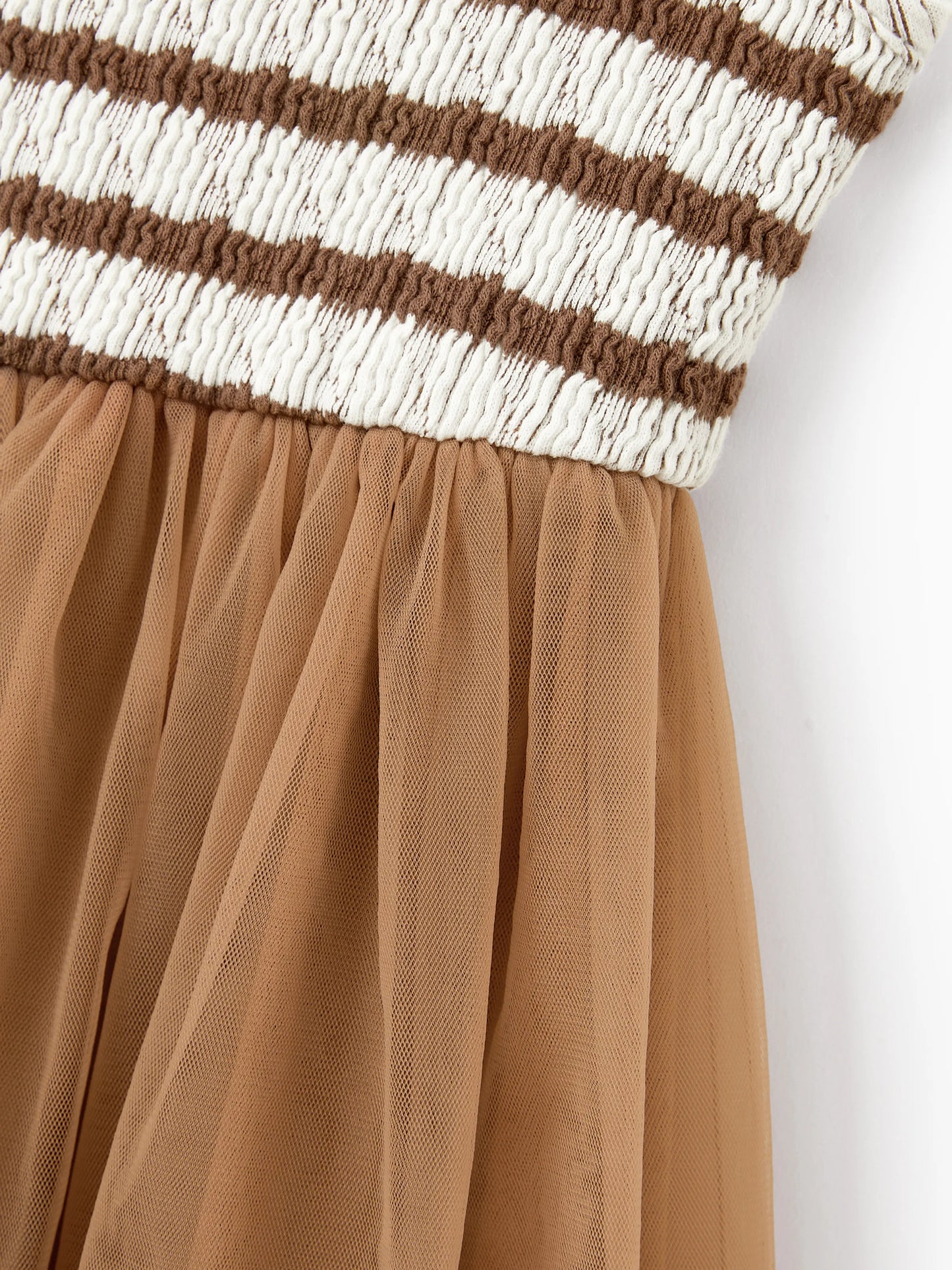 Matching Striped Dresses for Mommy & Me  Twist-Front Dress with Tulle Skirt, Perfect for Summer Family Outings & Photos Khaki