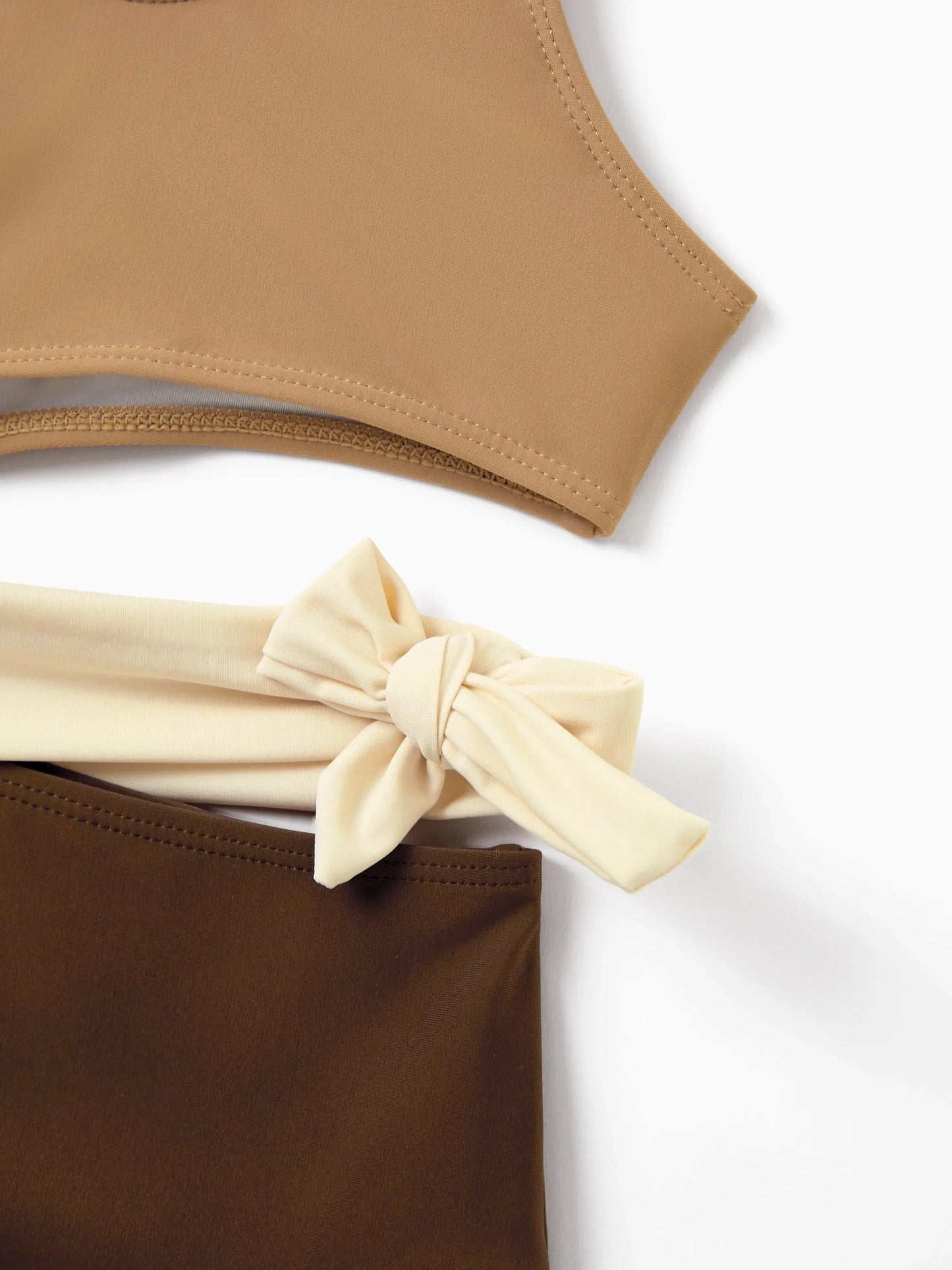 Family Matching Color Block Swimsuits, Mommy and Me One-Shoulder Cutout Bikini Set, Daddy and Son Color Block Swim Trunks, Summer Beach Vacation Swimwear Coffee