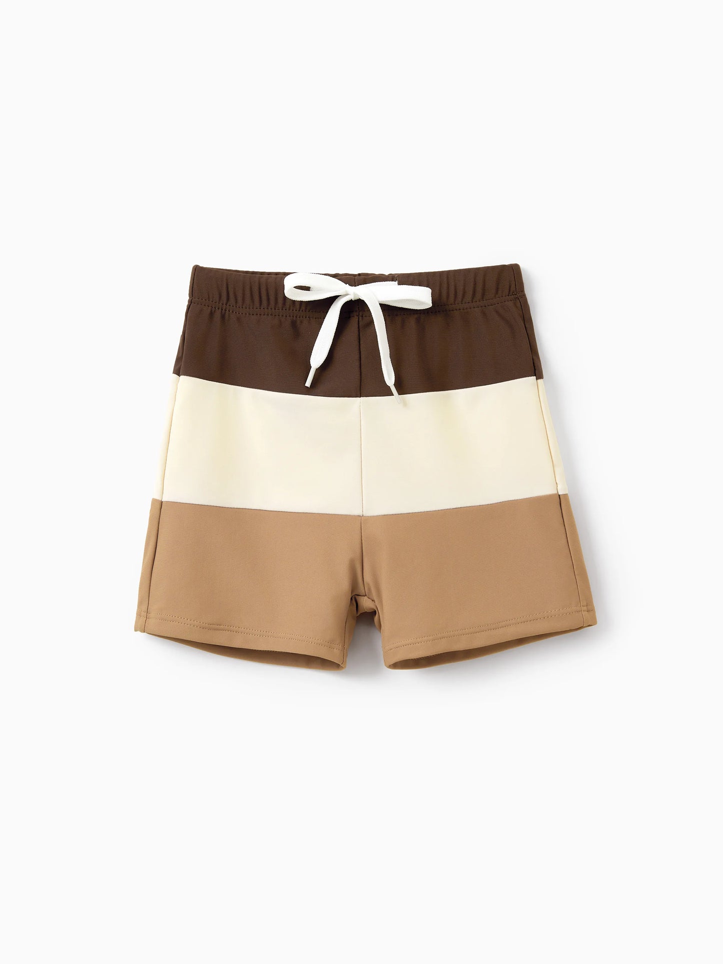 Family Matching Color Block Swimsuits, Mommy and Me One-Shoulder Cutout Bikini Set, Daddy and Son Color Block Swim Trunks, Summer Beach Vacation Swimwear Coffee