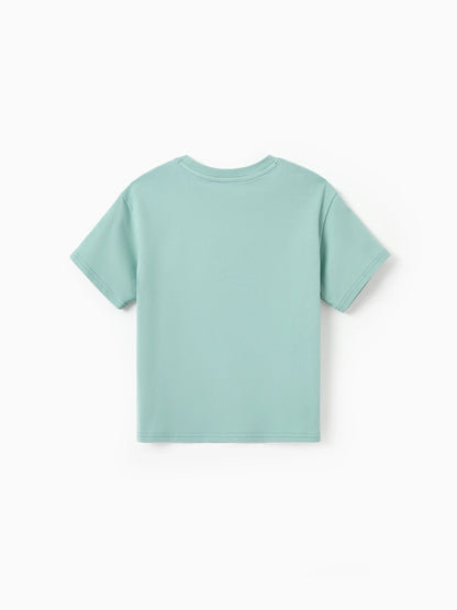 Family Matching T-Shirt & Dress Set Polka Dot Puff-sleeve Dress for Mom, Daughter & Baby, Color Block Cotton Tee for Dad & Son, Perfect for Family Outings & Photos Light Green