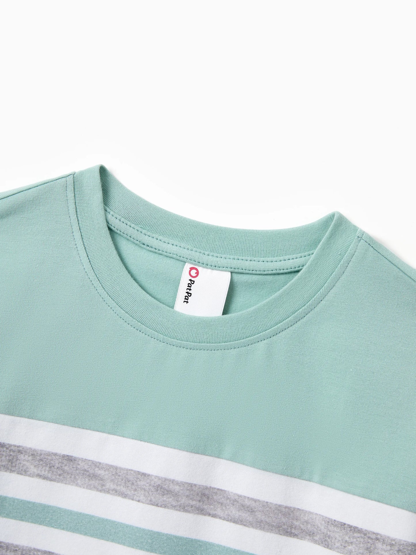 Family Matching T-Shirt & Dress Set Polka Dot Puff-sleeve Dress for Mom, Daughter & Baby, Color Block Cotton Tee for Dad & Son, Perfect for Family Outings & Photos Light Green