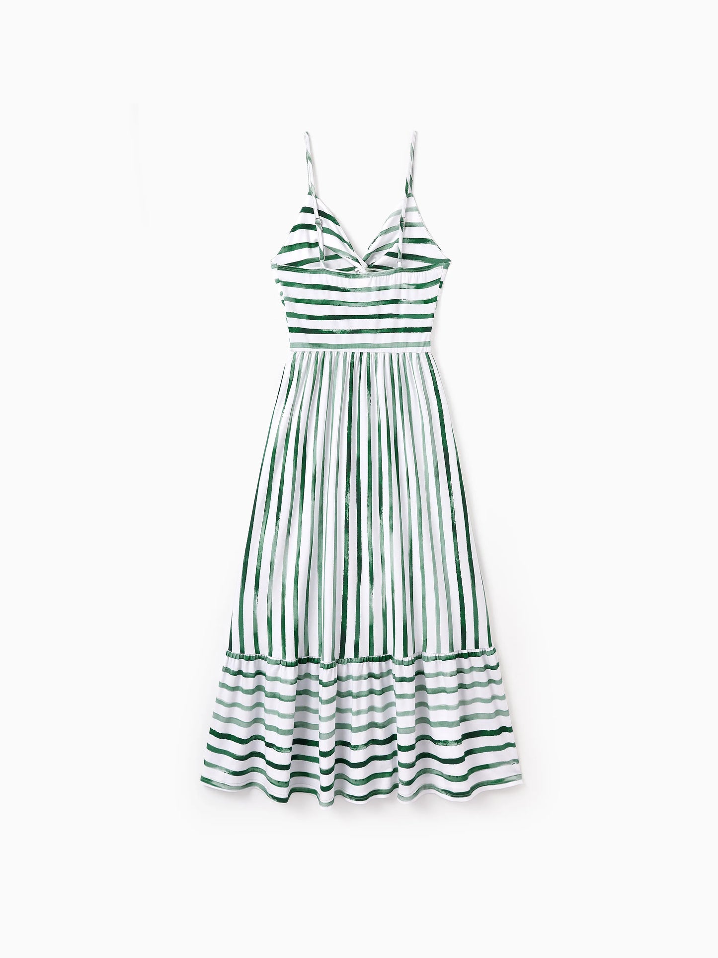 Mommy & me Cotton Outfits Set Green Striped T-Shirt and Dress Set for Dad, Mom, Kids & Baby, Perfect for Summer Family Outings & Photos Green
