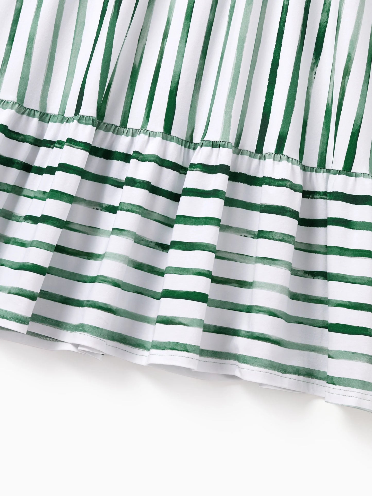 Mommy & me Cotton Outfits Set Green Striped T-Shirt and Dress Set for Dad, Mom, Kids & Baby, Perfect for Summer Family Outings & Photos Green