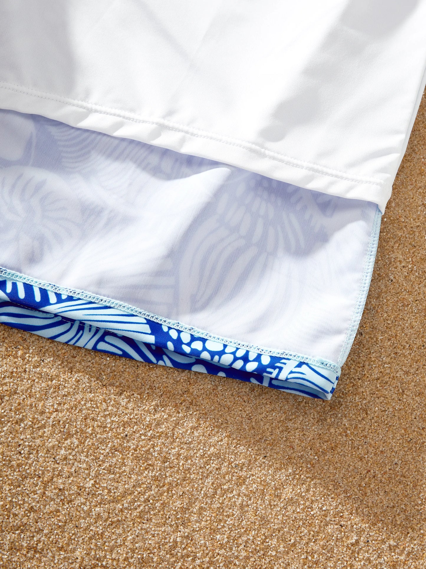 Matching Family Shell Print Swimwear Floral two-piece Bikini & Swim Shorts Set for Mom, Dad, & Kids, Perfect for Beach Days & Pool Parties Blue