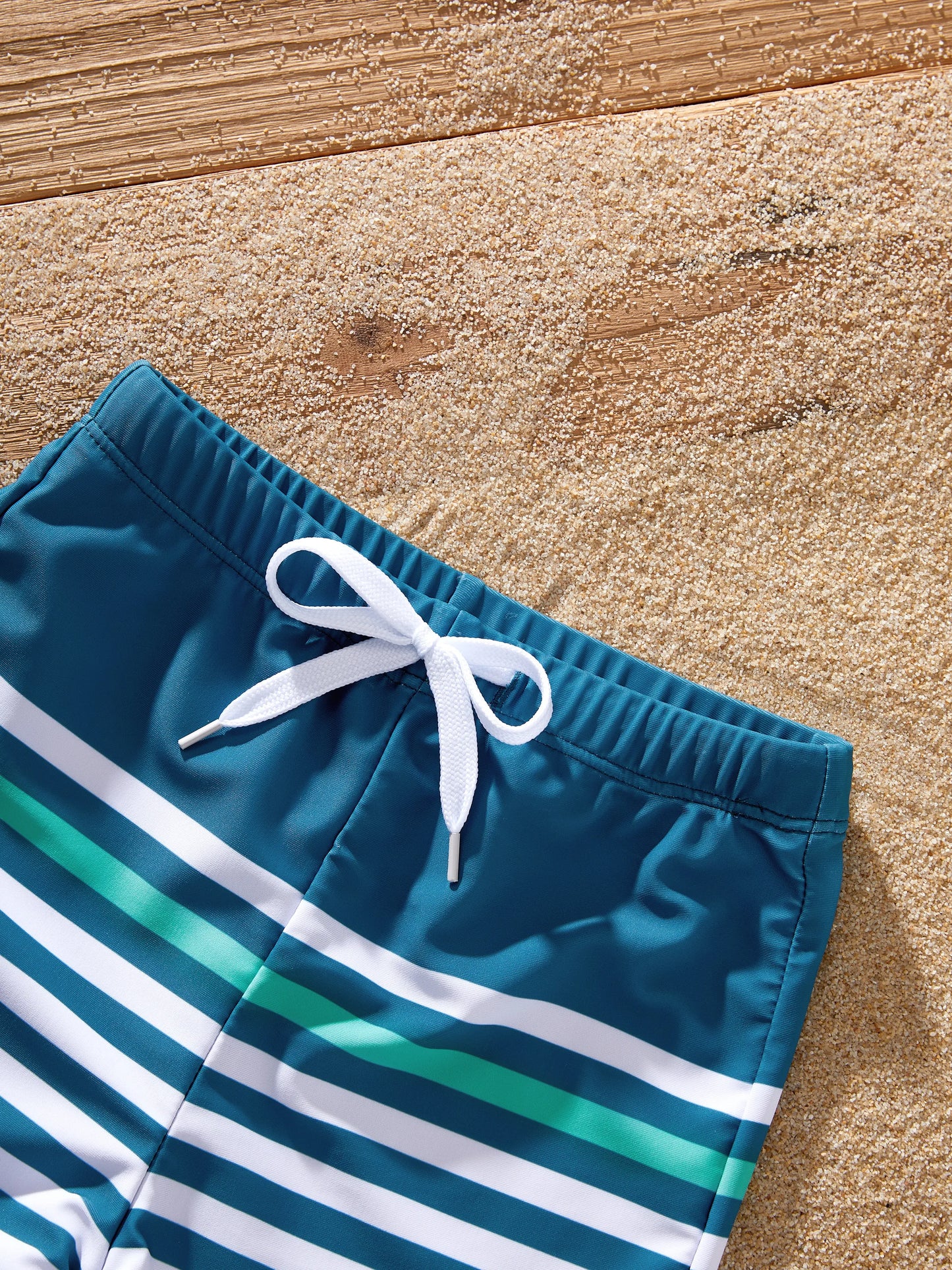 Mommy & me Teal Striped Swimsuits Ruched Bikini & Swim Trunks Set Multi-color
