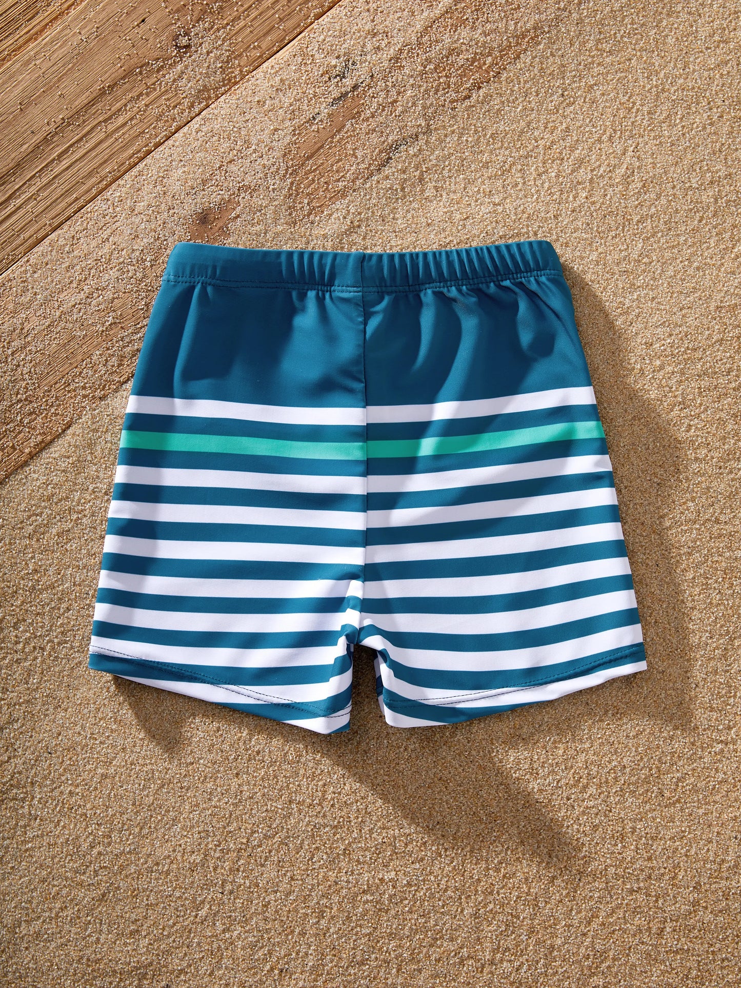 Mommy & me Teal Striped Swimsuits Ruched Bikini & Swim Trunks Set Multi-color