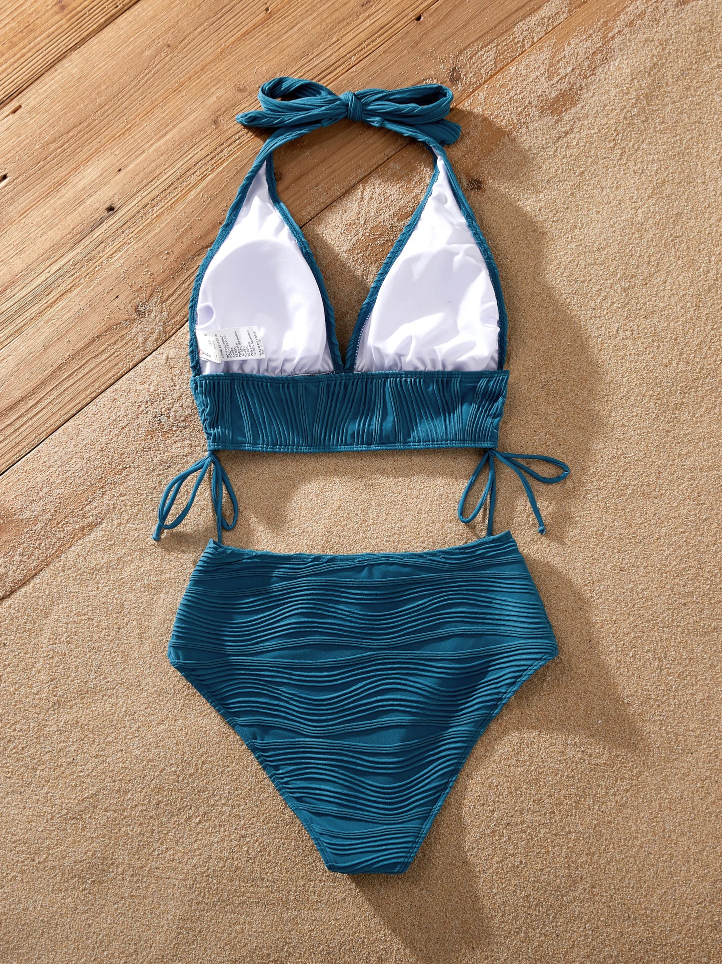 Mommy & me Teal Striped Swimsuits Ruched Bikini & Swim Trunks Set Multi-color