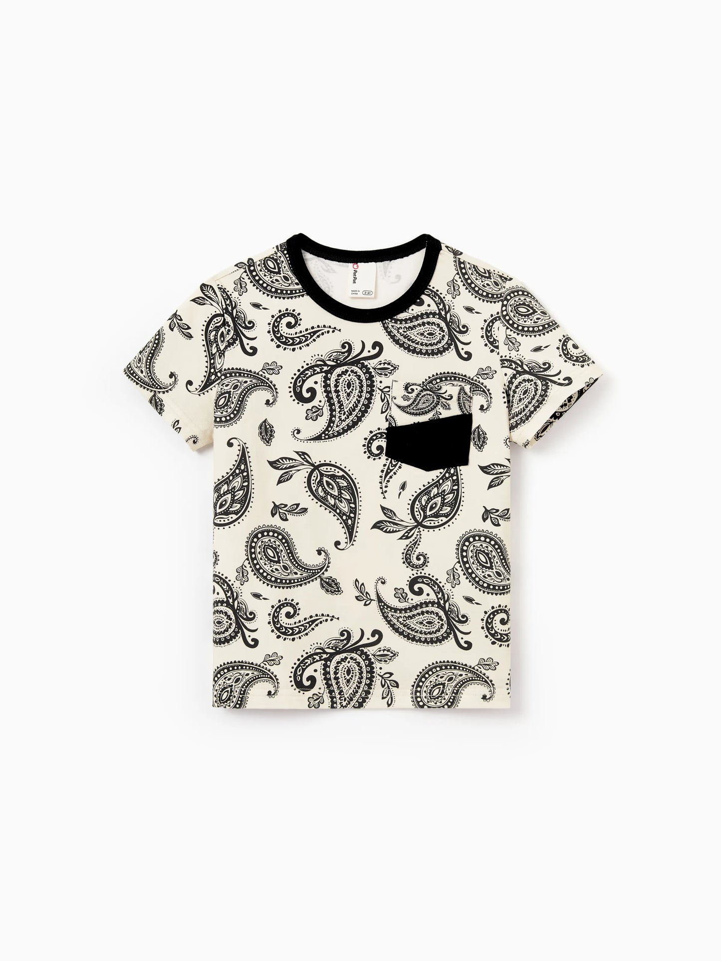 Family Matching Paisley Print Outfits Sleeveless Spaghetti Strap Dress & Cotton T-Shirt for Mom, Dad, & Kids Perfect for Family Outings & Photos
 Black
