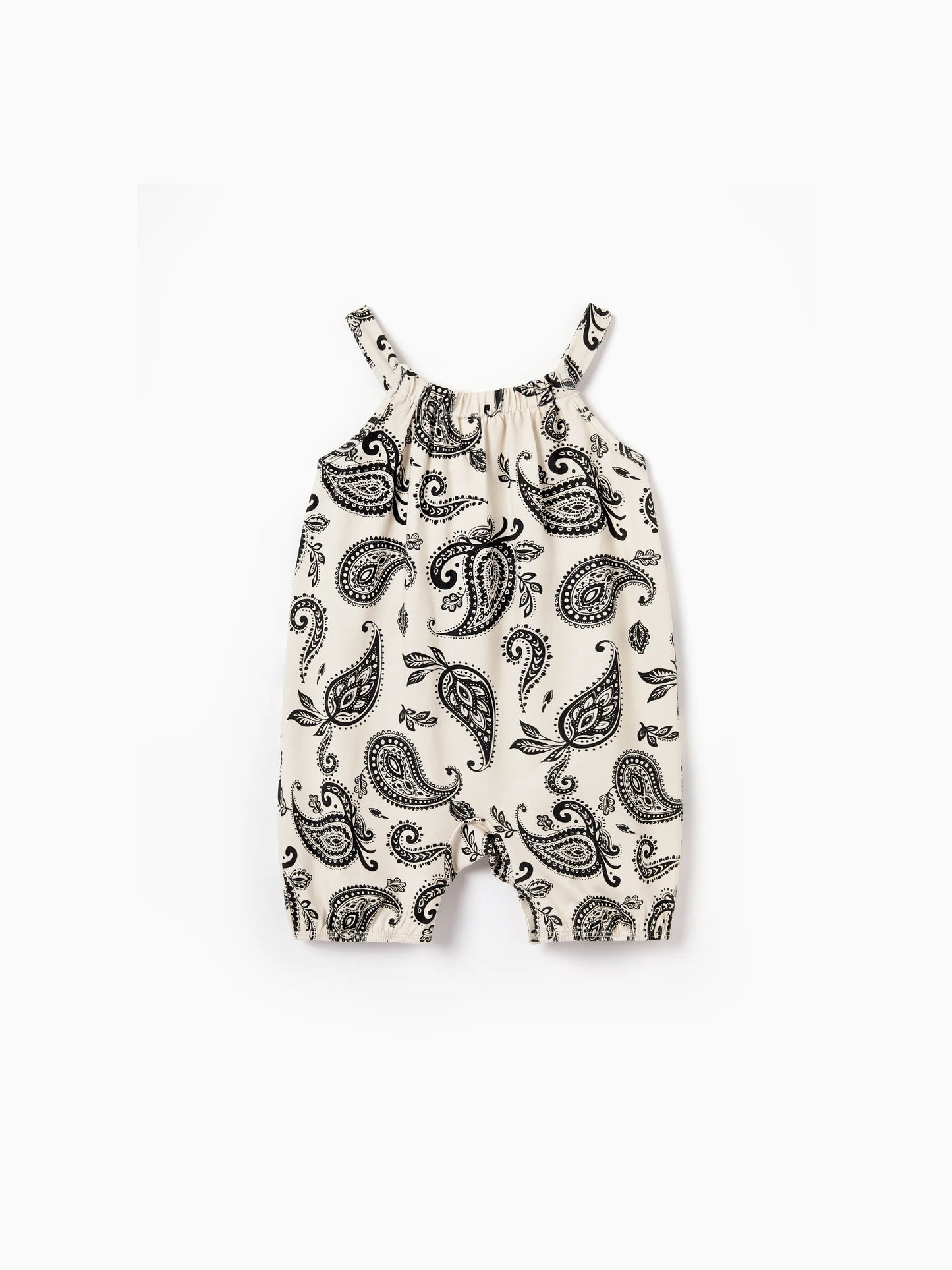 Family Matching Paisley Print Outfits Sleeveless Spaghetti Strap Dress & Cotton T-Shirt for Mom, Dad, & Kids Perfect for Family Outings & Photos
 Black