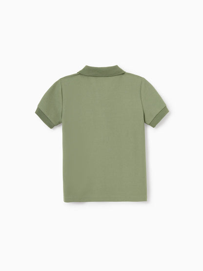 Family Matching Polo Collar Short-sleeve Shirt or V-neck Strappy Mesh Dress  Green