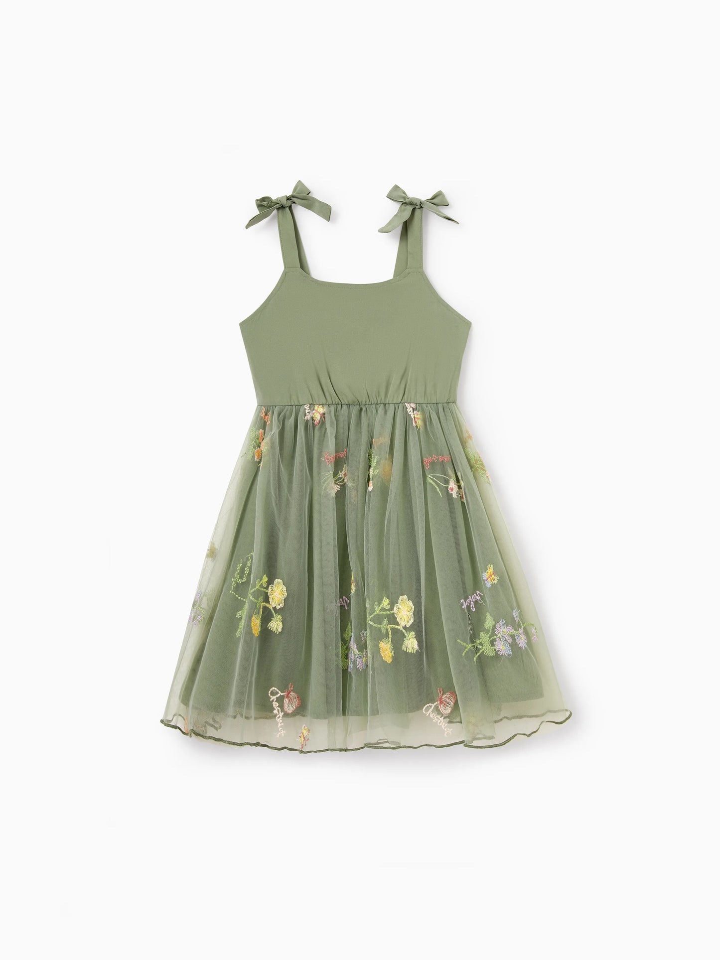 Family Matching Polo Collar Short-sleeve Shirt or V-neck Strappy Mesh Dress  Green