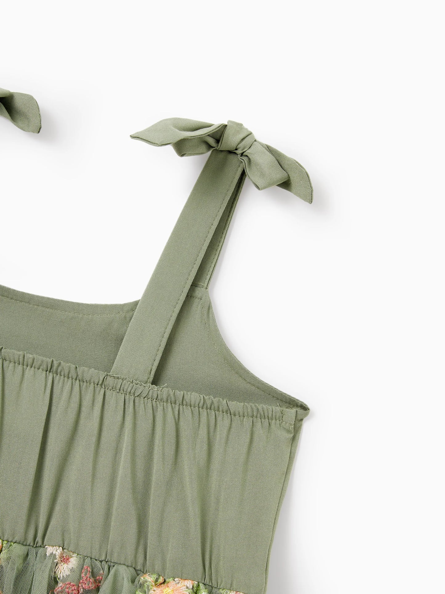 Family Matching Polo Collar Short-sleeve Shirt or V-neck Strappy Mesh Dress  Green