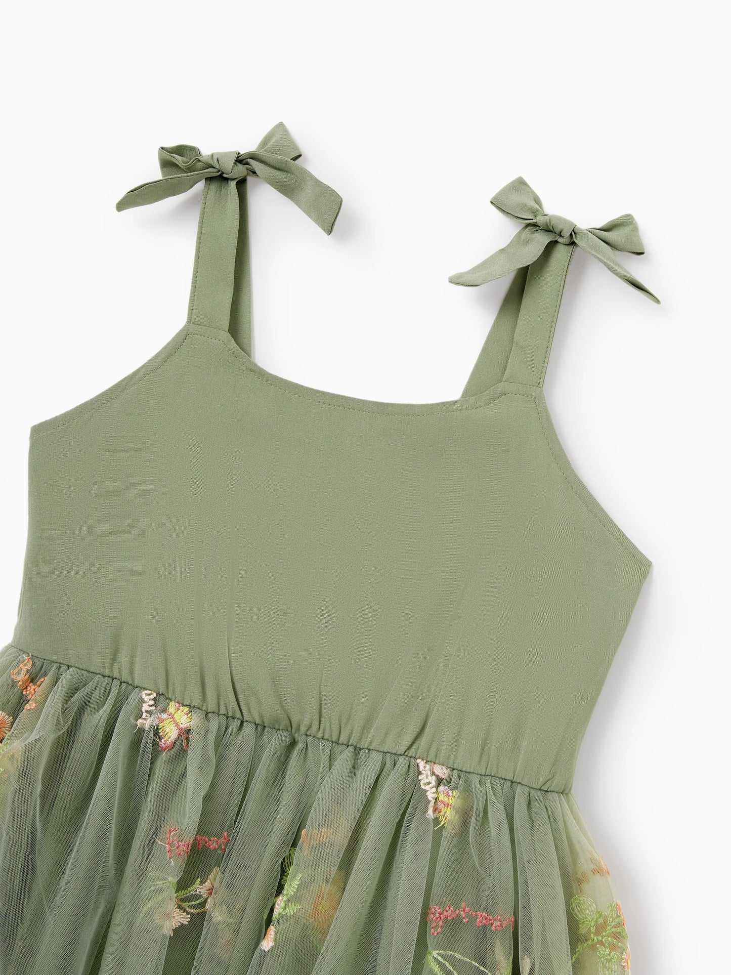 Family Matching Polo Collar Short-sleeve Shirt or V-neck Strappy Mesh Dress  Green