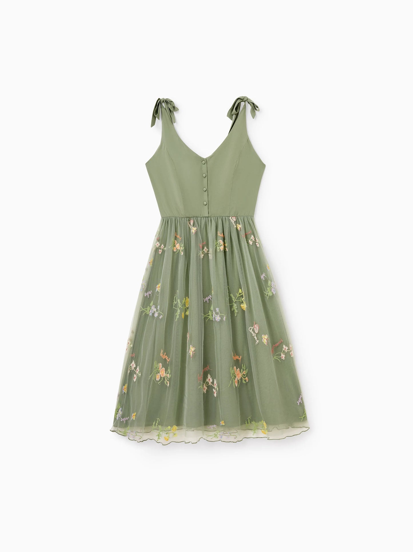 Family Matching Polo Collar Short-sleeve Shirt or V-neck Strappy Mesh Dress  Green