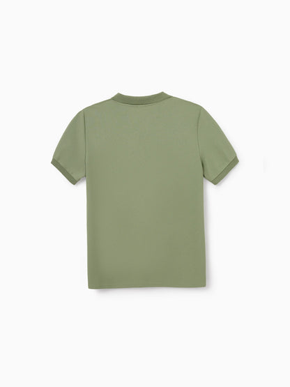Family Matching Polo Collar Short-sleeve Shirt or V-neck Strappy Mesh Dress  Green