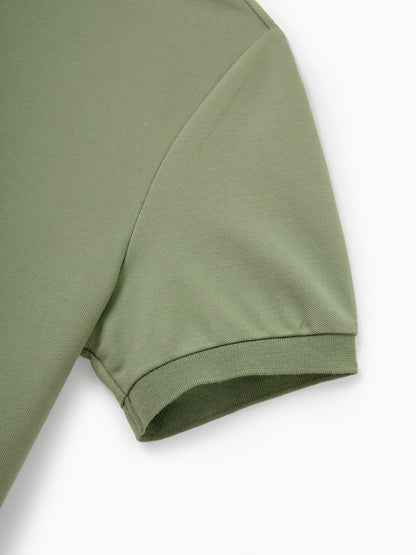 Family Matching Polo Collar Short-sleeve Shirt or V-neck Strappy Mesh Dress  Green