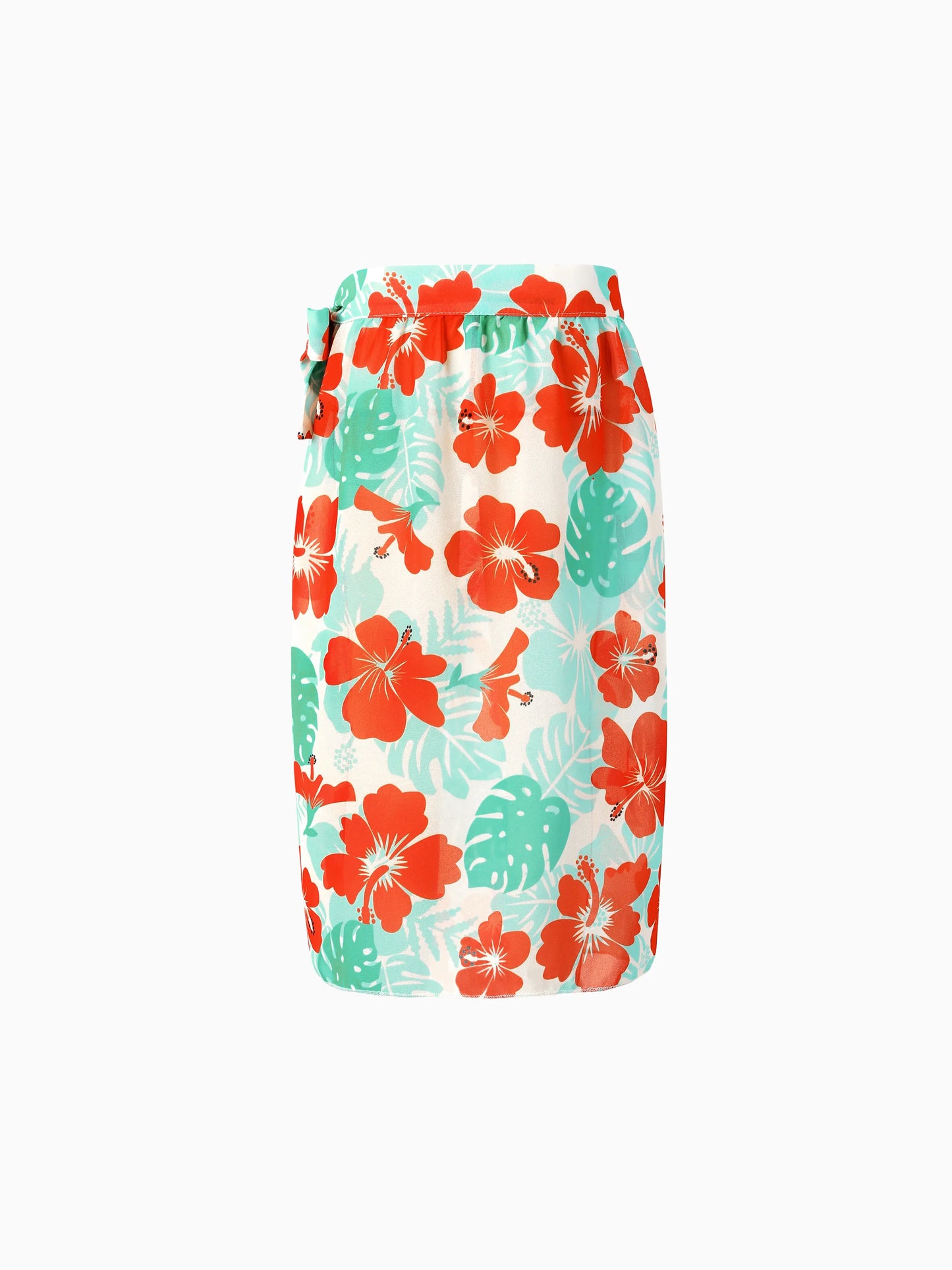Mommy & Me Tropical Floral Print Ruffle Trim Bikini with Optional Beach Cover-Up Dress Orange