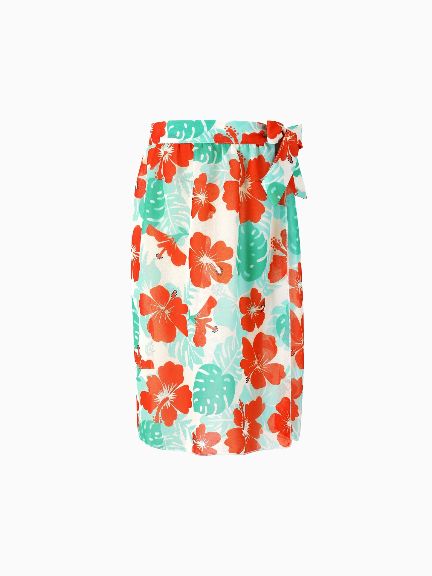 Mommy & Me Tropical Floral Print Ruffle Trim Bikini with Optional Beach Cover-Up Dress Orange