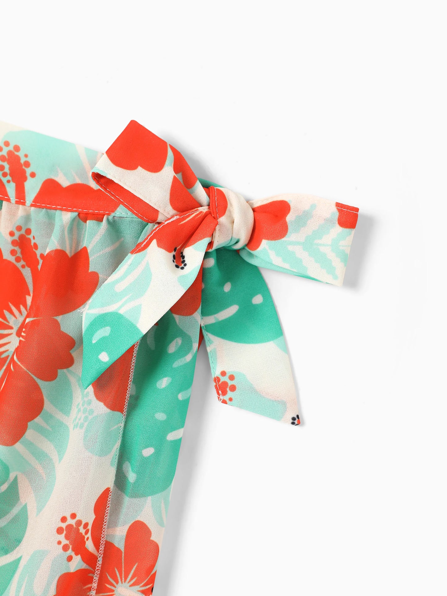 Mommy & Me Tropical Floral Print Ruffle Trim Bikini with Optional Beach Cover-Up Dress Orange