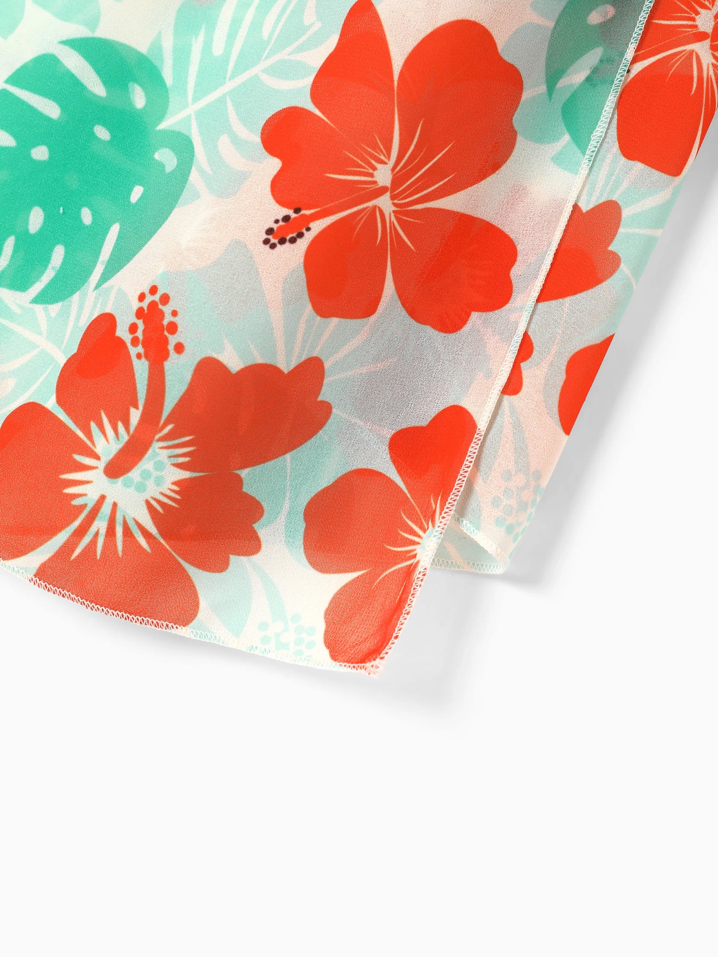 Mommy & Me Tropical Floral Print Ruffle Trim Bikini with Optional Beach Cover-Up Dress Orange