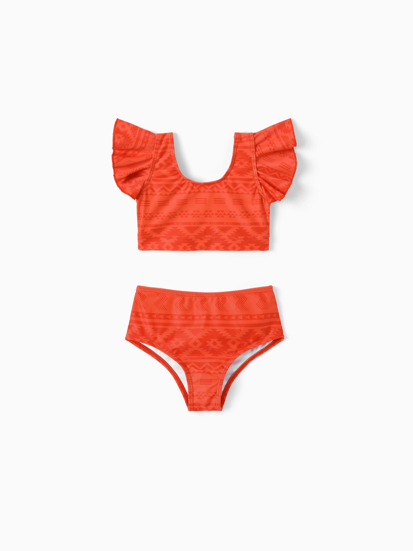 Mommy & Me Tropical Floral Print Ruffle Trim Bikini with Optional Beach Cover-Up Dress Orange