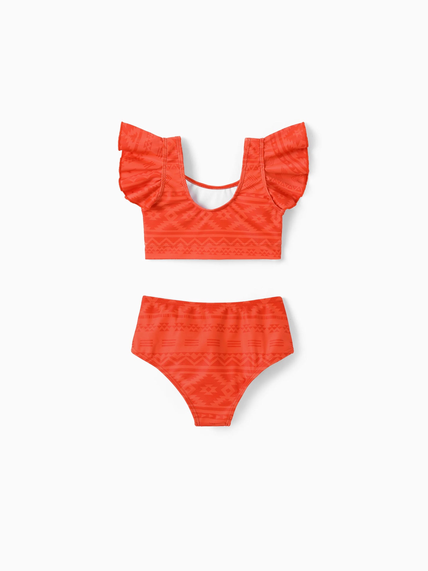 Mommy & Me Tropical Floral Print Ruffle Trim Bikini with Optional Beach Cover-Up Dress Orange