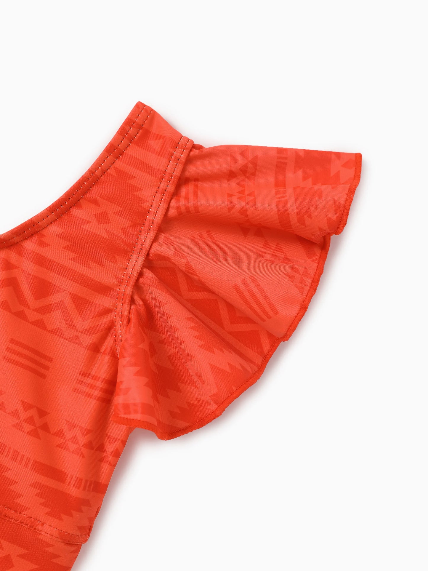 Mommy & Me Tropical Floral Print Ruffle Trim Bikini with Optional Beach Cover-Up Dress Orange