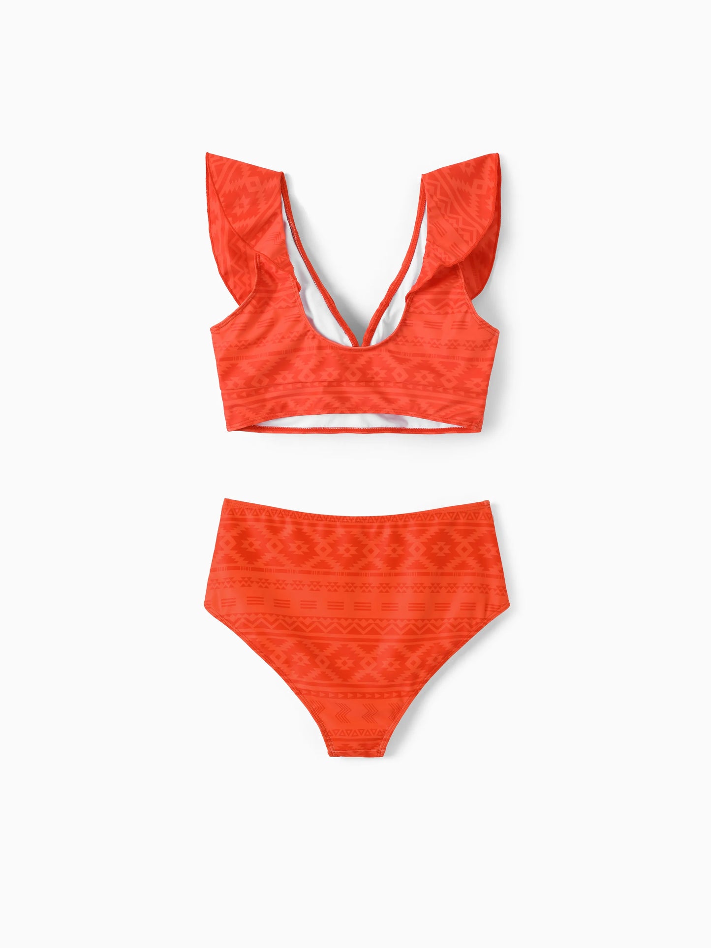 Mommy & Me Tropical Floral Print Ruffle Trim Bikini with Optional Beach Cover-Up Dress Orange