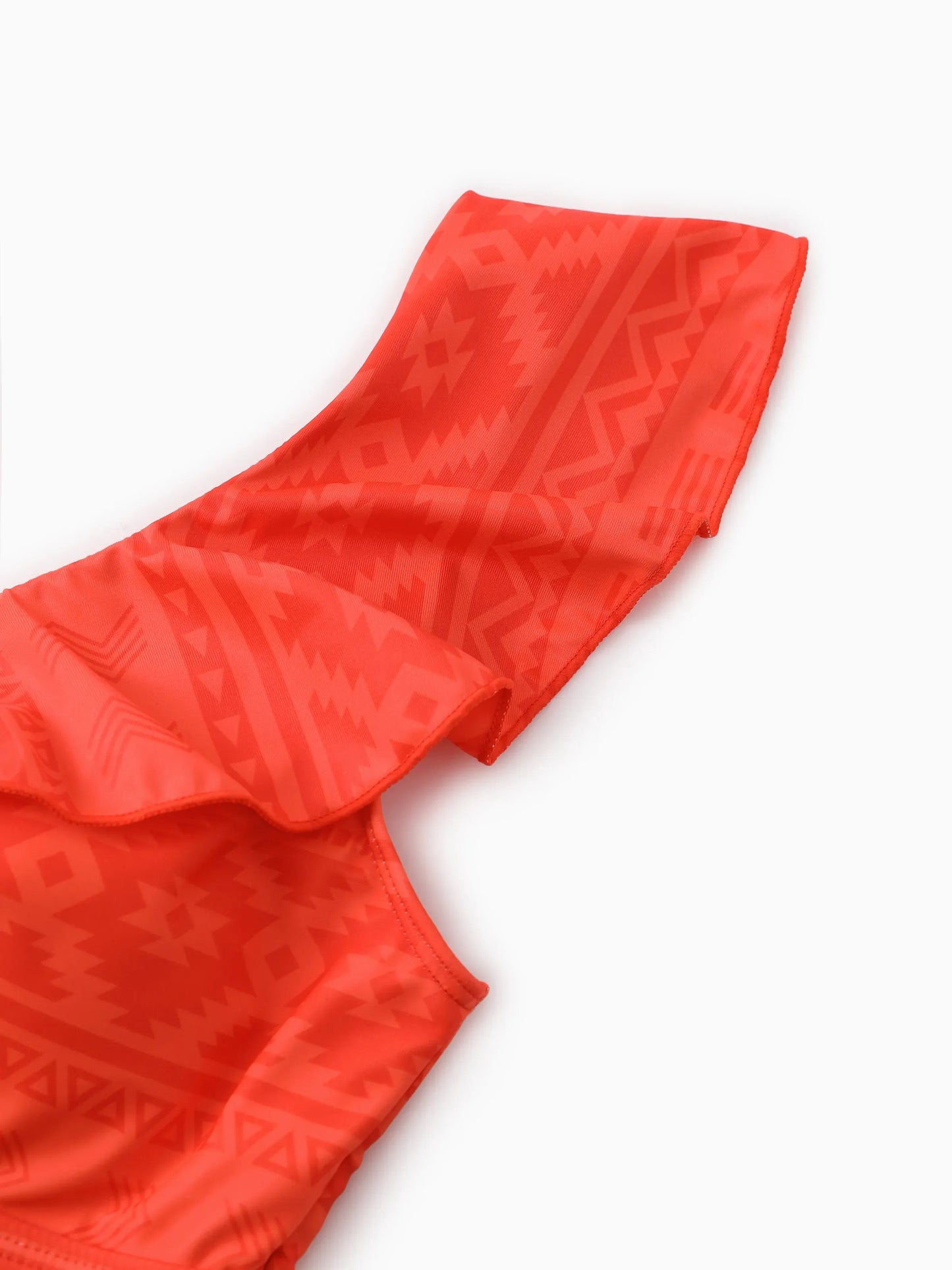 Mommy & Me Tropical Floral Print Ruffle Trim Bikini with Optional Beach Cover-Up Dress Orange
