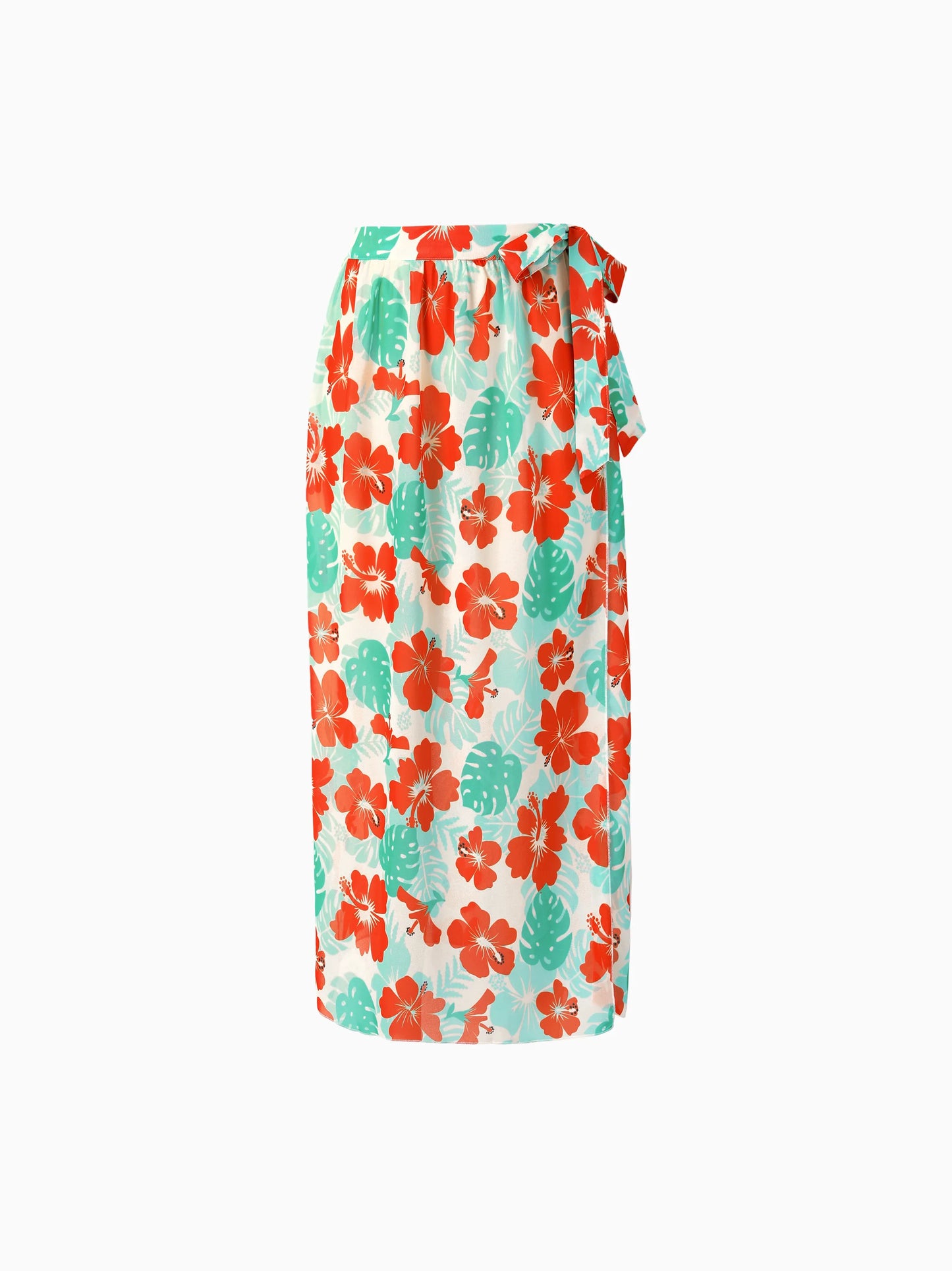 Mommy & Me Tropical Floral Print Ruffle Trim Bikini with Optional Beach Cover-Up Dress Orange