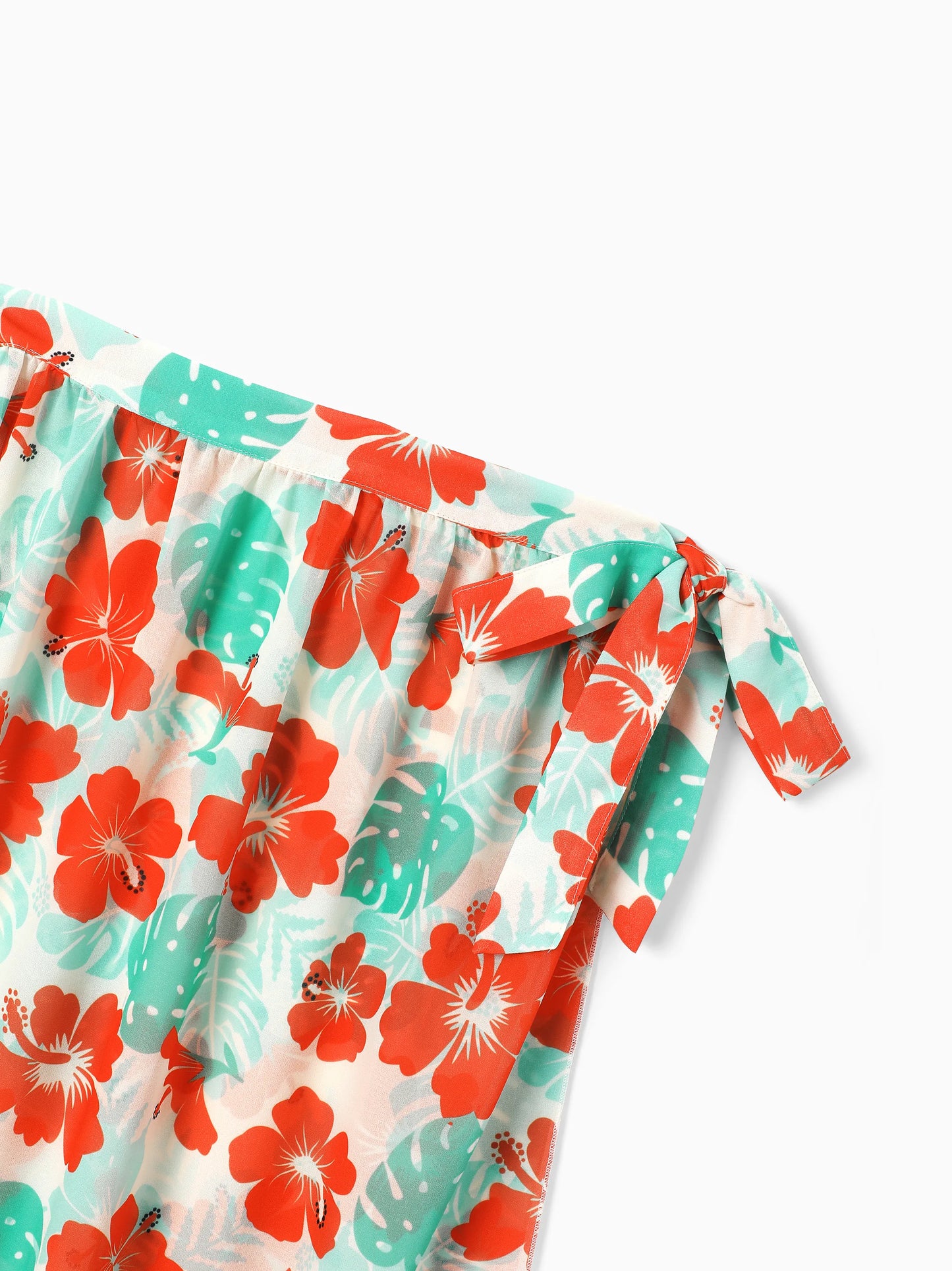 Mommy & Me Tropical Floral Print Ruffle Trim Bikini with Optional Beach Cover-Up Dress Orange