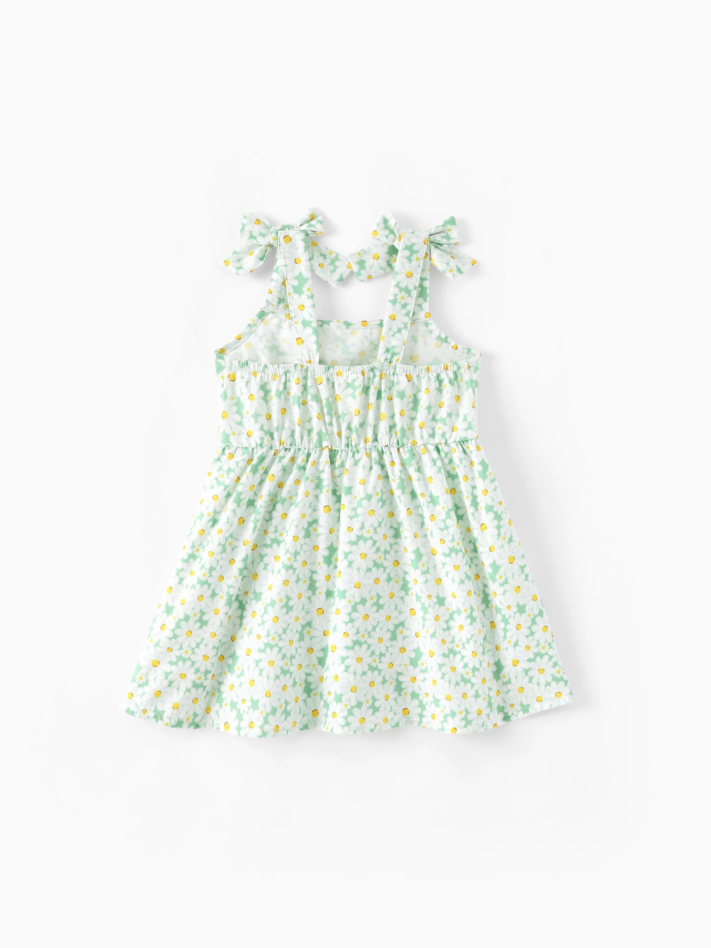 Mommy and Me Floral Dress with Flutter Sleeves Light Green Daisy Print Pale Green