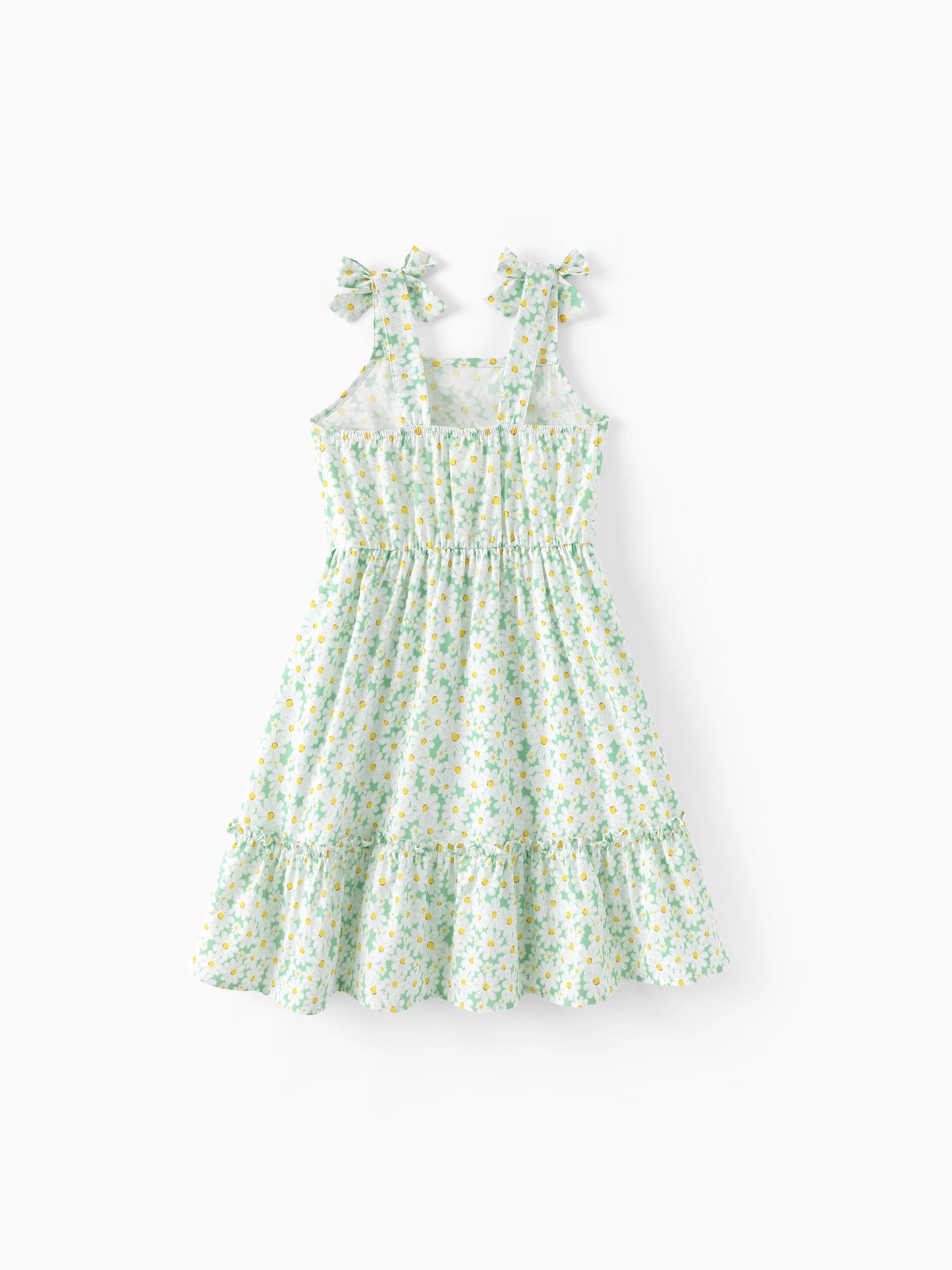Mommy and Me Floral Dress with Flutter Sleeves Light Green Daisy Print Pale Green