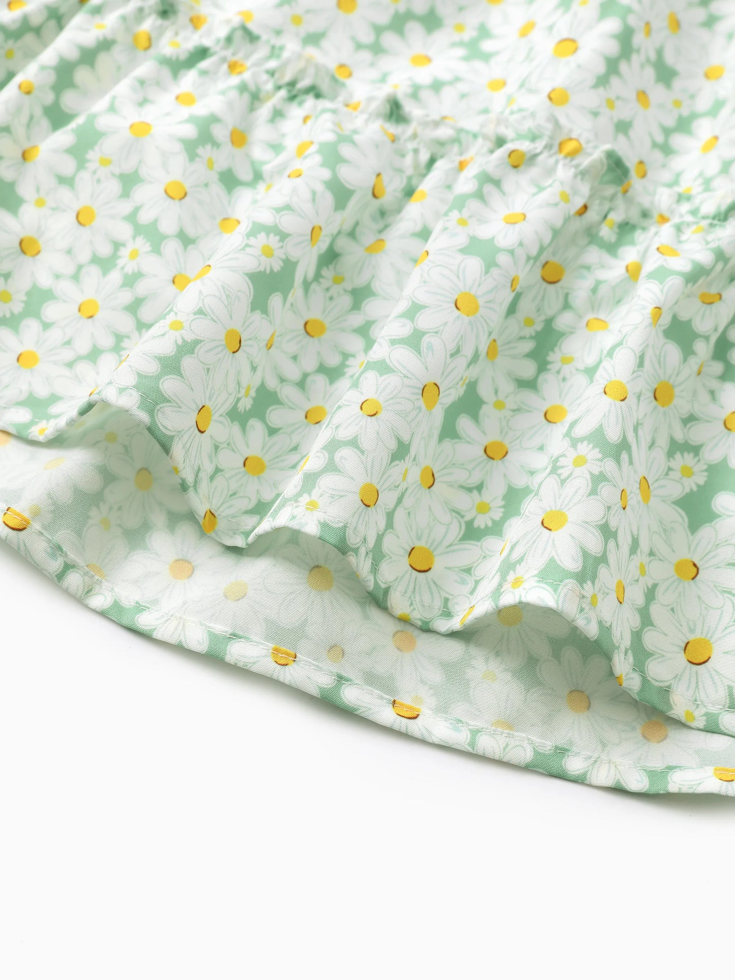 Mommy and Me Floral Dress with Flutter Sleeves Light Green Daisy Print Pale Green