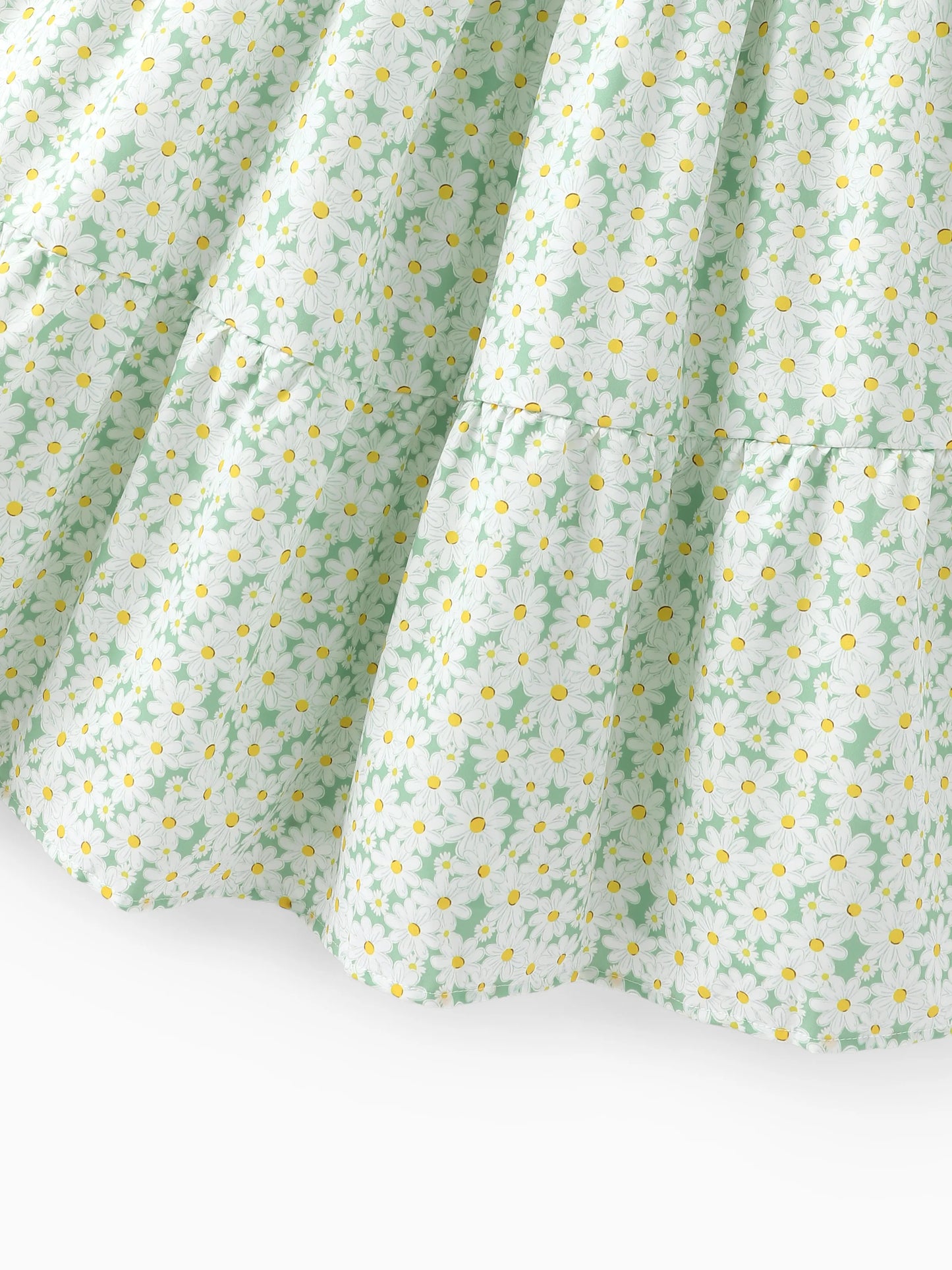 Mommy and Me Floral Dress with Flutter Sleeves Light Green Daisy Print Pale Green