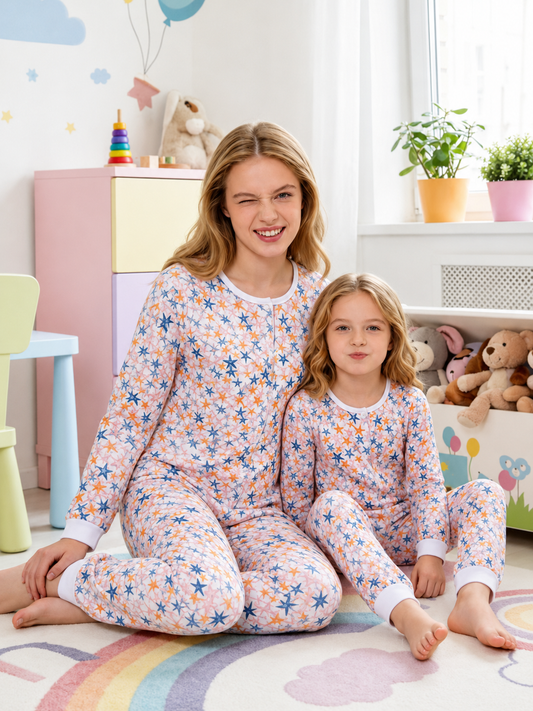 Mommy And Me Star Print Matching Long Sleeve Pajama Set