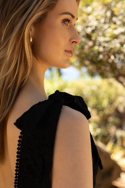 Jaclyn Mini Dress in Black Shell Eyelet