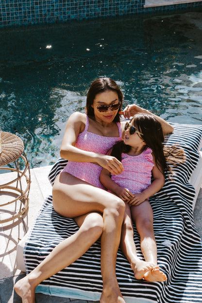 Little Adriana Ruffle One-Piece Swimsuit in Coral Weave - FINAL SALE