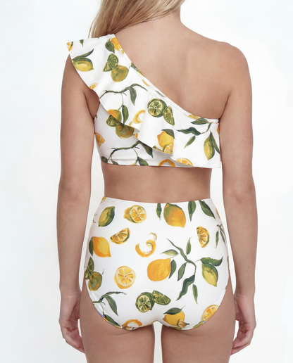 Vanessa One Shoulder Ruffle Two-Piece Bikini Top in Slice of Life
