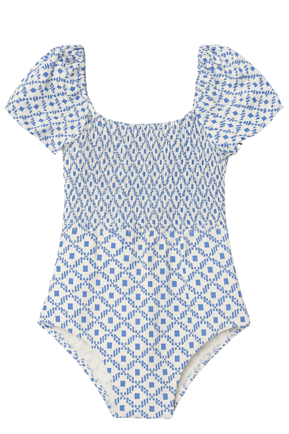 Little Delilah  Capped Sleeves One-Piece Swimsuit in Santorini Dots
