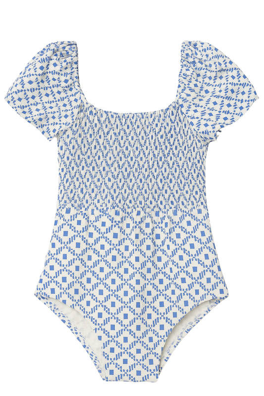 Little Delilah  Capped Sleeves One-Piece Swimsuit in Santorini Dots