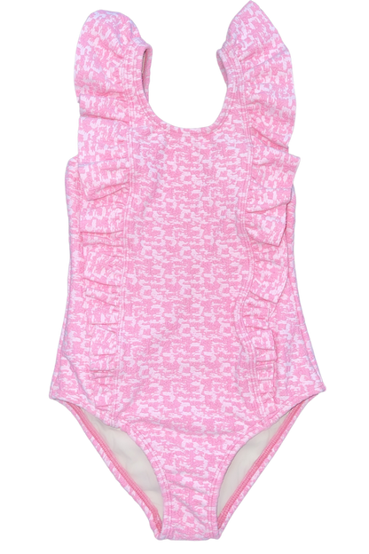Little Adriana Ruffle One-Piece Swimsuit in Coral Weave - FINAL SALE