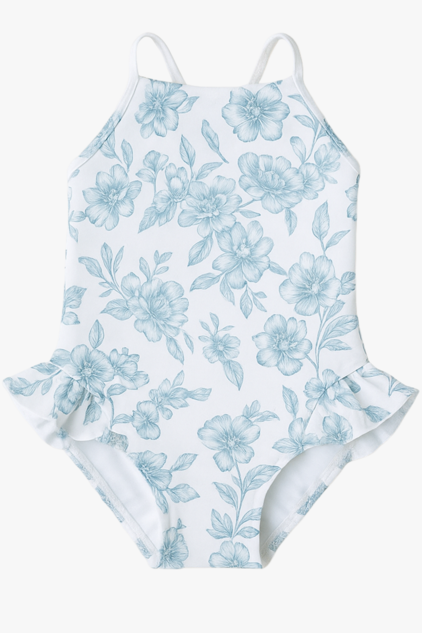 Little Clementine Criss-Cross Back Ruffle One-Piece Swimsuit in Daylight Saunter - FINAL SALE